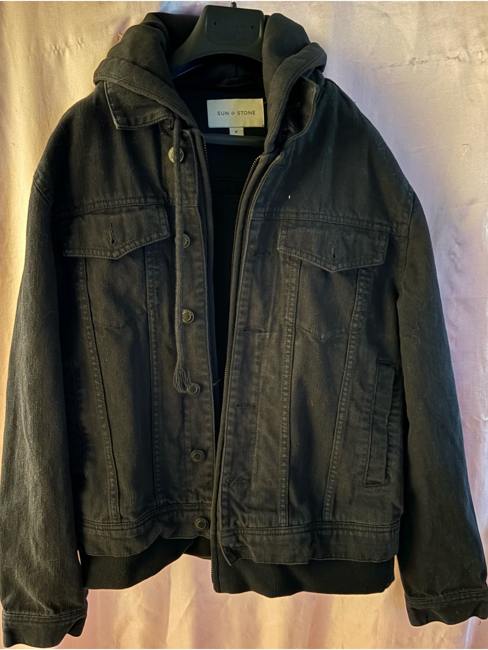 Sun + Stone Black Hooded Denim Trucker Jacket